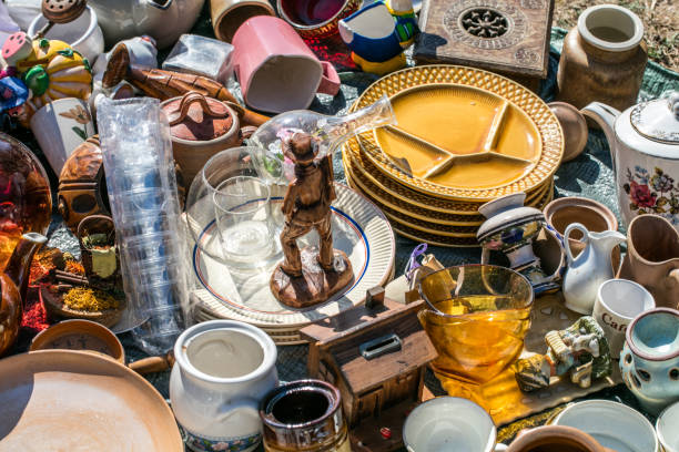 Professionally organized estate sale with furniture and household items displayed